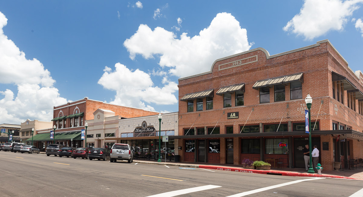 Historic downtown street with brick buildings